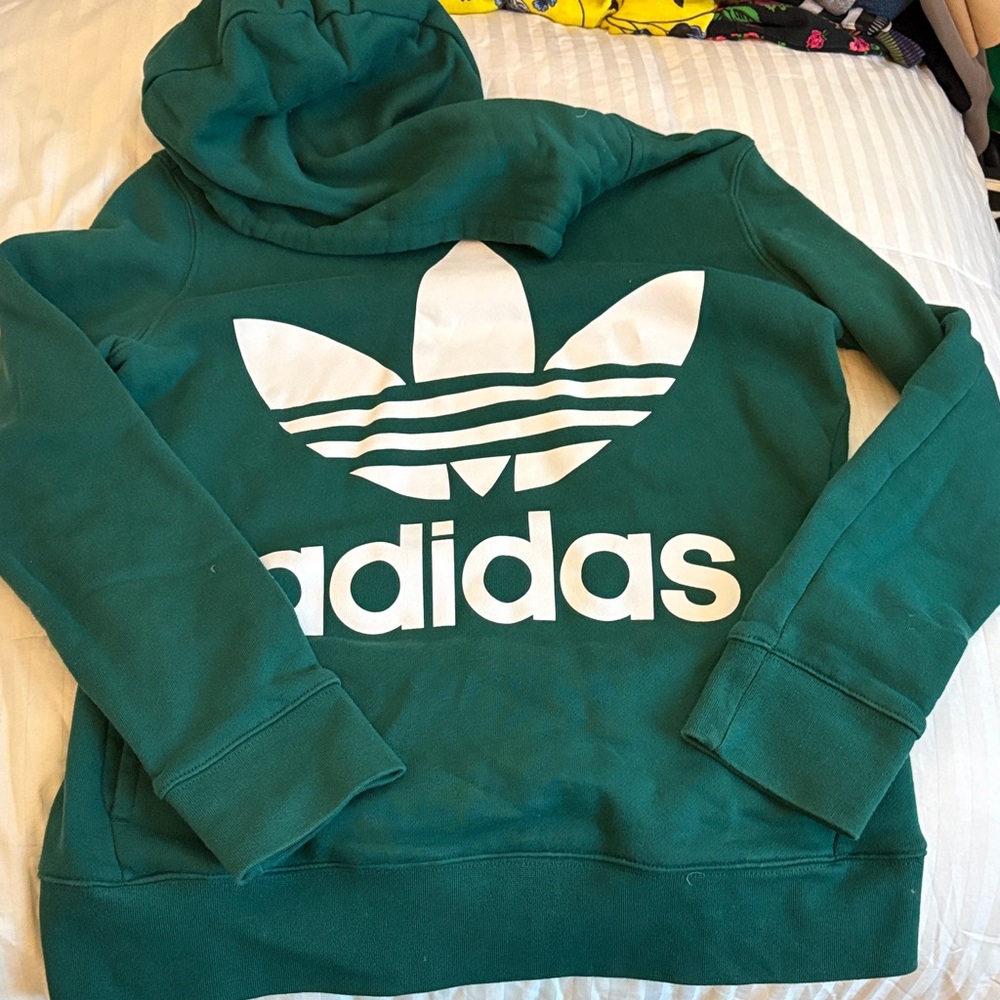 adidas Teal Green Hoodie with White Trefoil Logo